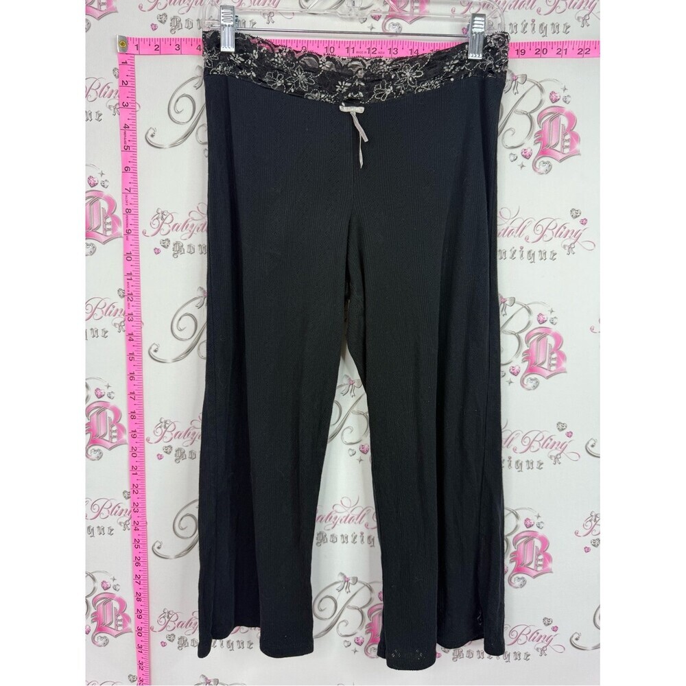 DKNY lace top trim Black Lounge Pants with Embroidered Waistband